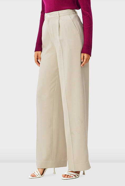 High Waist Stretch Suiting Wide Leg Pants