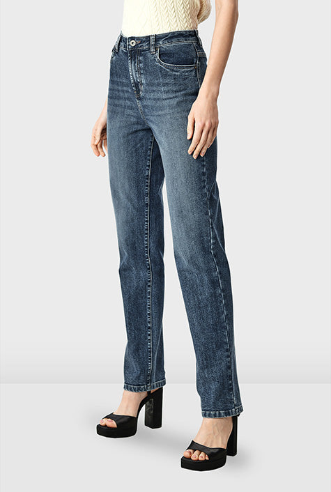 Vaqueros de pierna recta de denim con lavado vintage