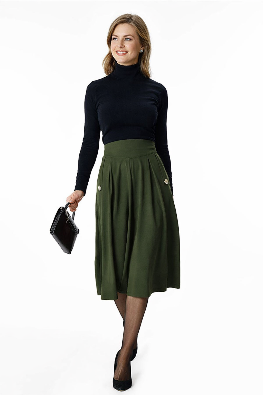 Cotton Jersey Box-Pleat Skirt