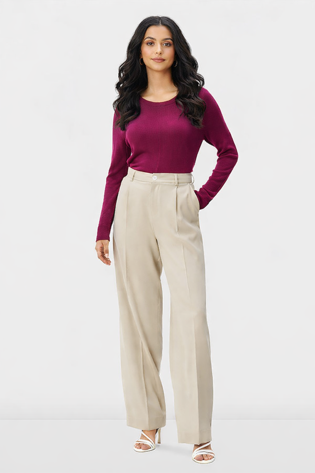 High Waist Stretch Suiting Wide Leg Pants