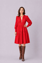 Plunge Cotton Poplin Ruched Tier Dress