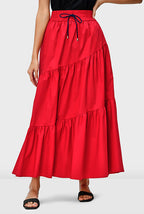 Cotton Poplin Maxi Skirt Asymmetric Tier