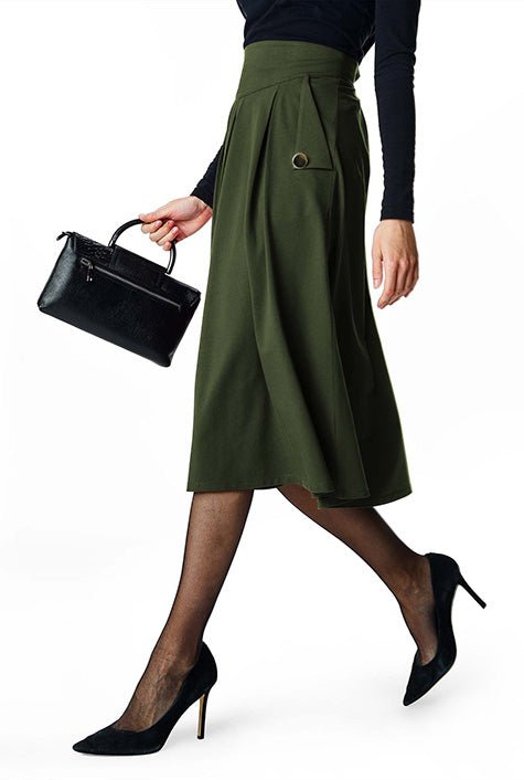 Cotton Jersey Box-Pleat Skirt