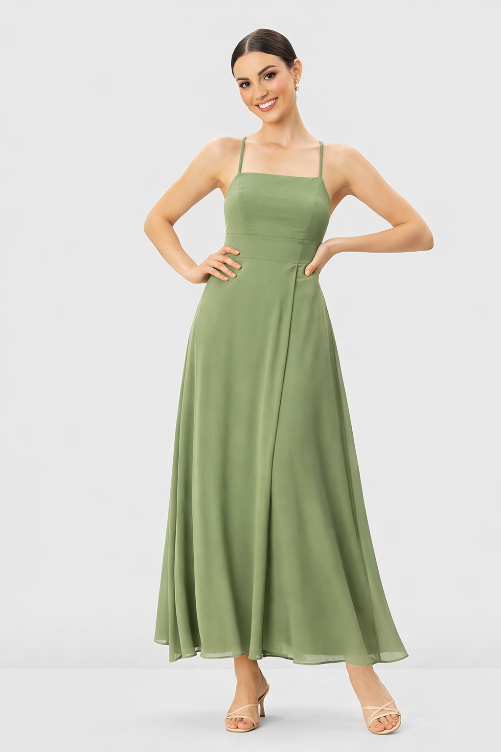 Georgette Vented Dress Crossed Strap Back