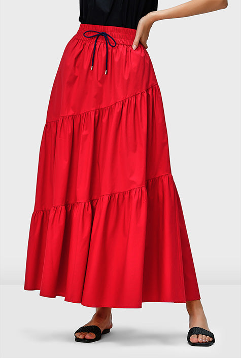 Cotton Poplin Maxi Skirt Asymmetric Tier