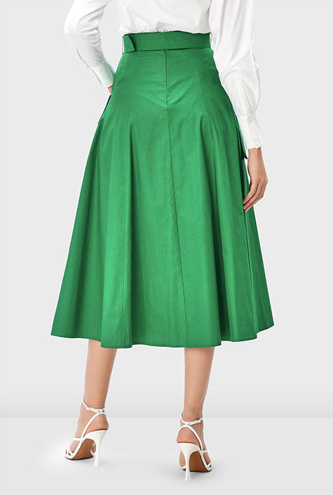 Cargo pocket cotton poplin faux-wrap skirt