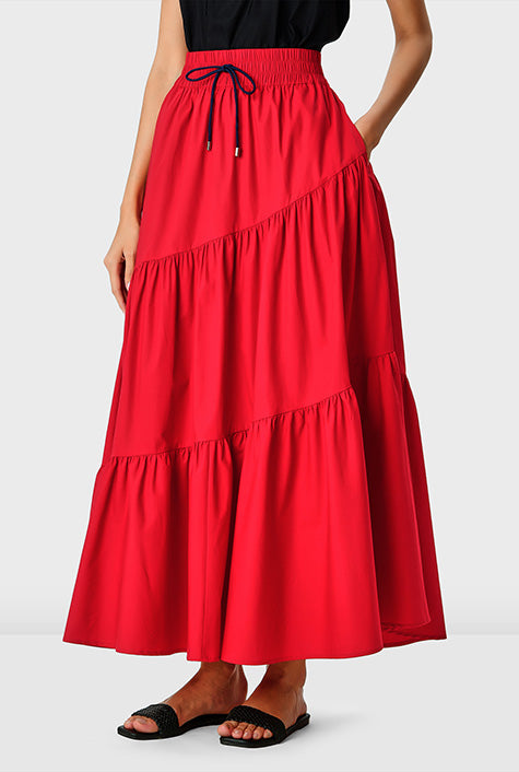 Cotton Poplin Maxi Skirt Asymmetric Tier