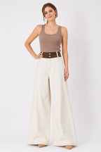 Studded Waist Wide Leg Denim Jeans