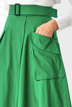 Cargo pocket cotton poplin faux-wrap skirt