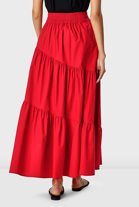 Cotton Poplin Maxi Skirt Asymmetric Tier