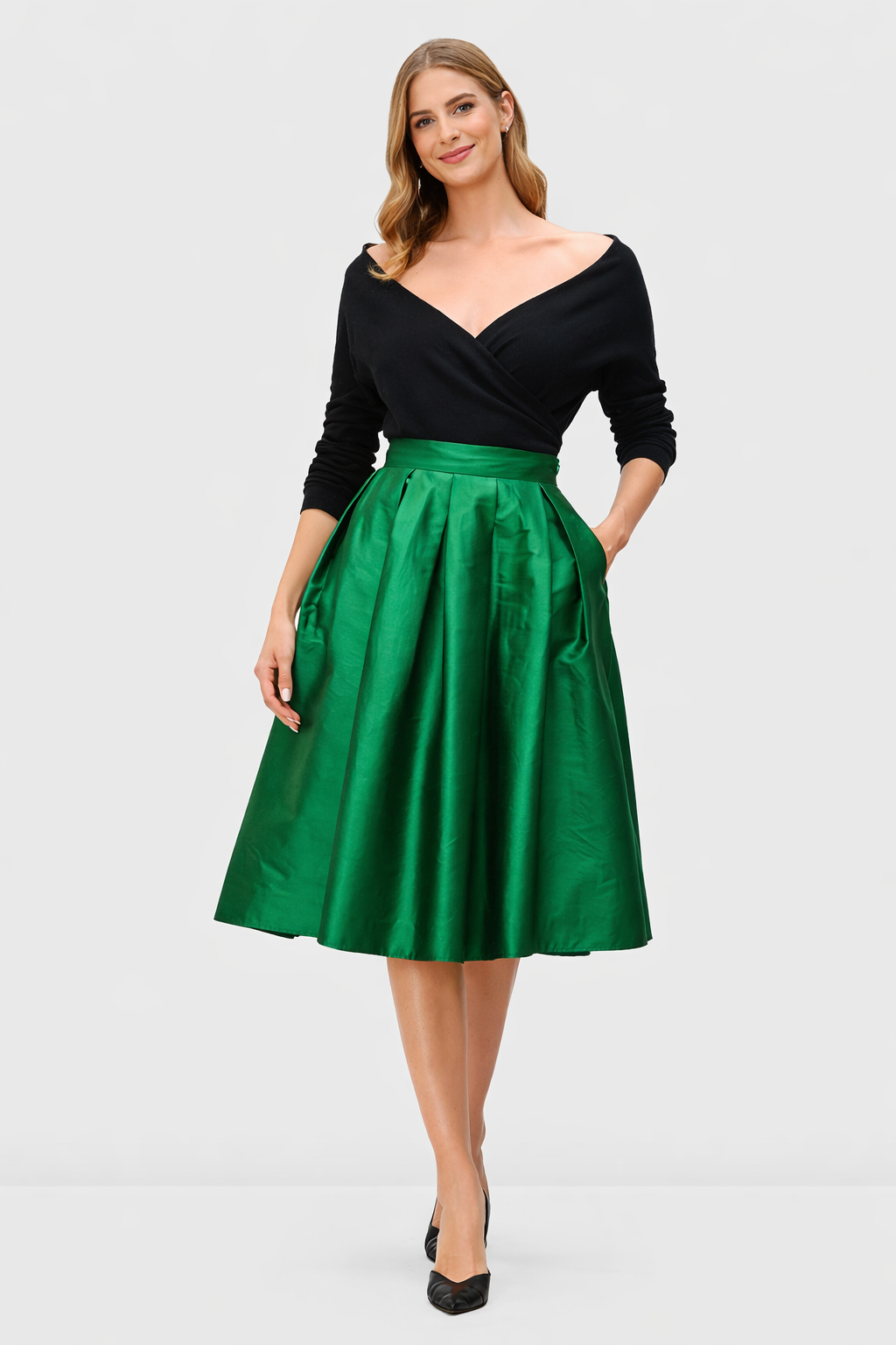 Pleated Taffeta Full Skirt