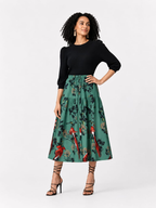 Sage Green Botanical Print Tiered Midi Skirt