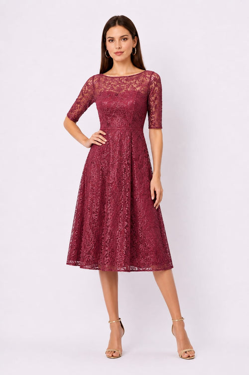 Sequin Embellished Floral Lace Dress