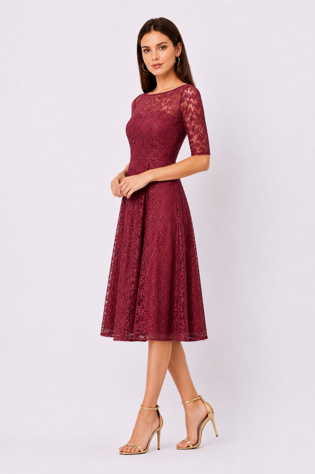 Sequin Embellished Floral Lace Dress
