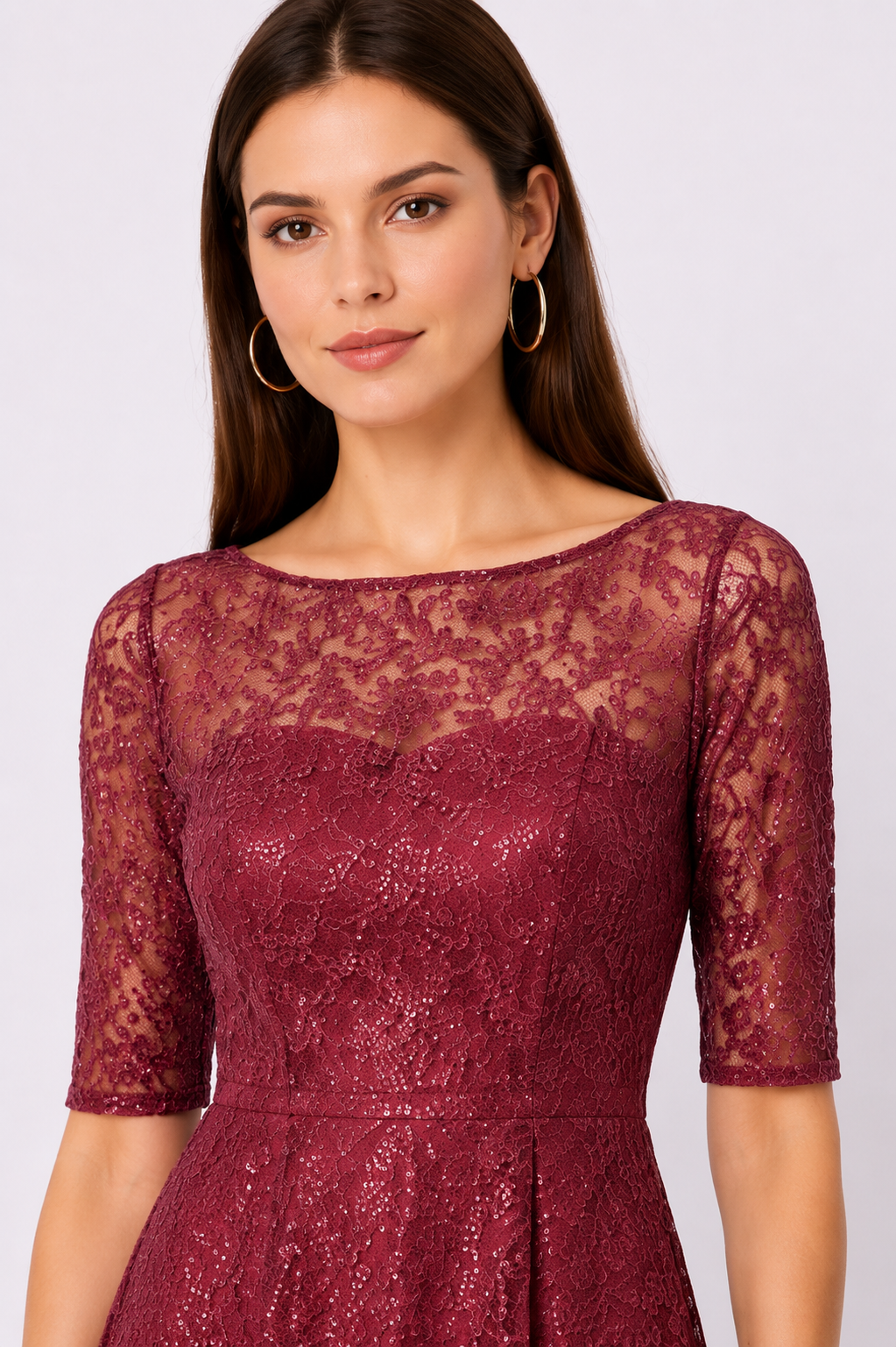 Sequin Embellished Floral Lace Dress