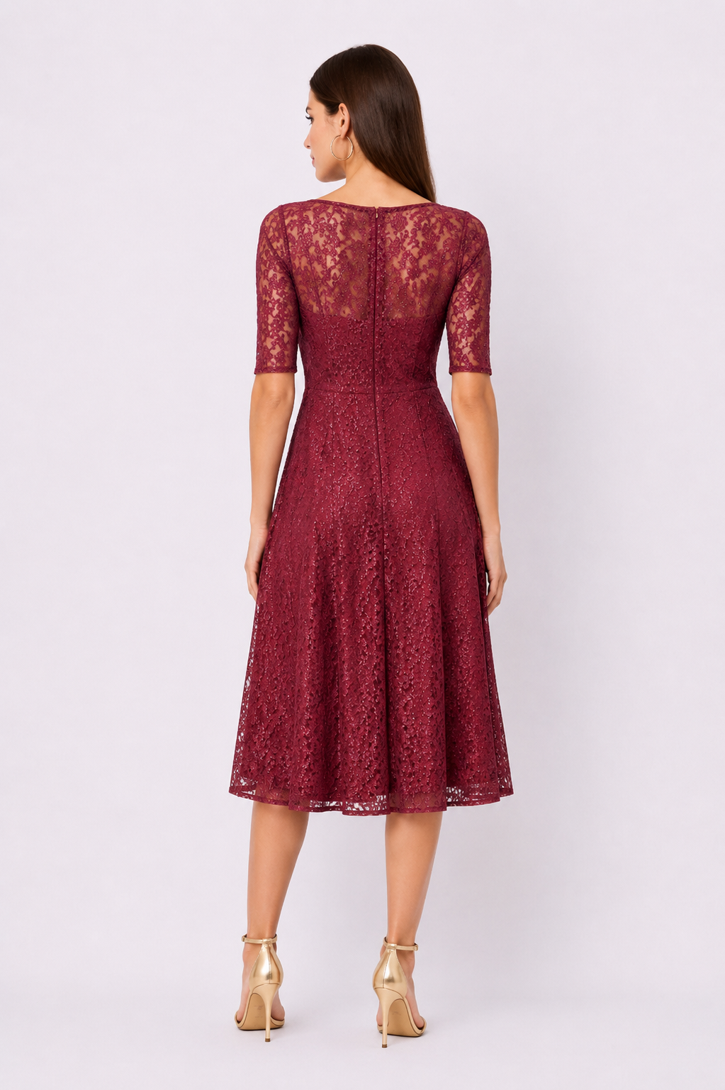 Sequin Embellished Floral Lace Dress