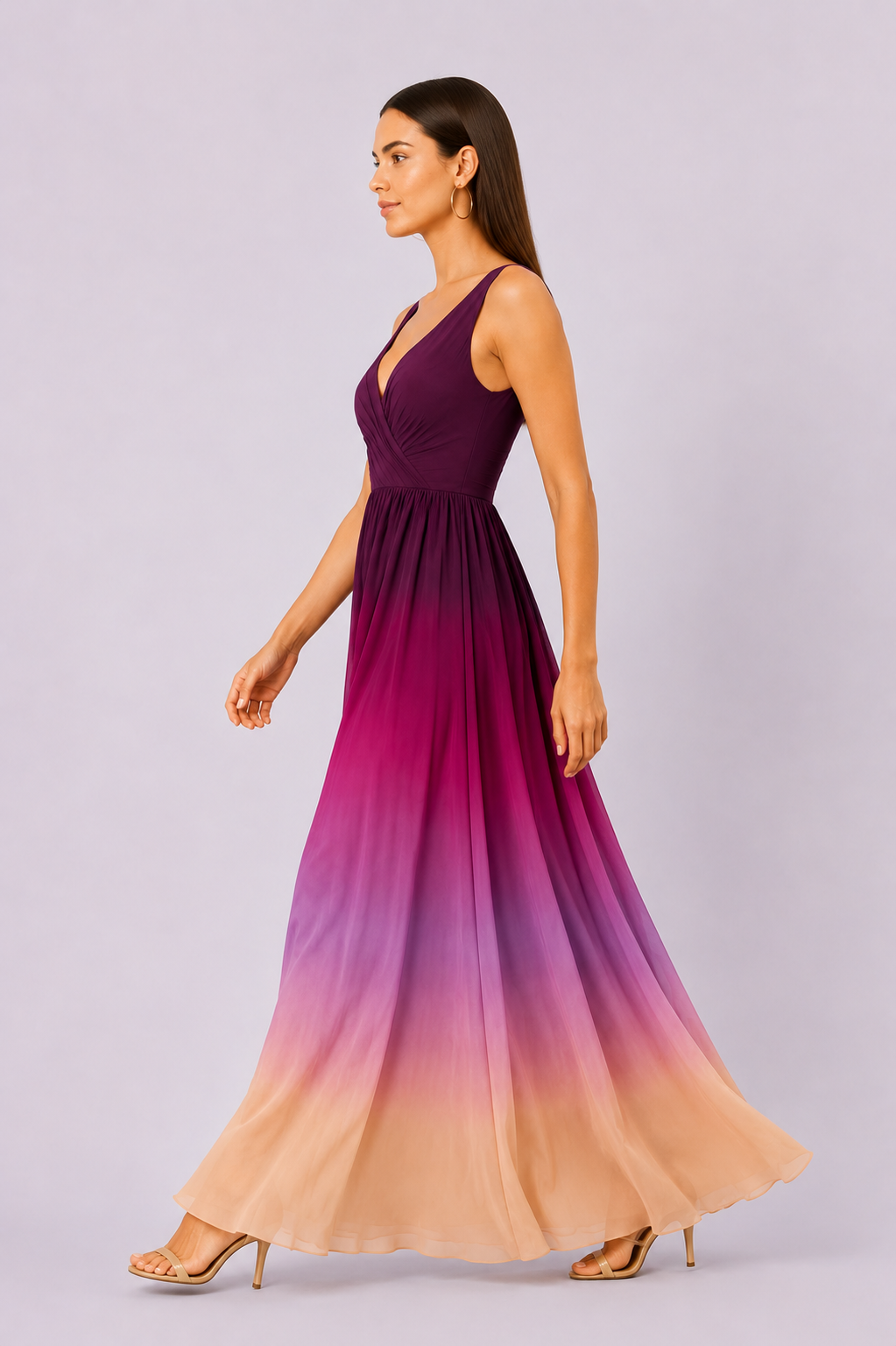 Ombre Print Georgette Maxi Dress