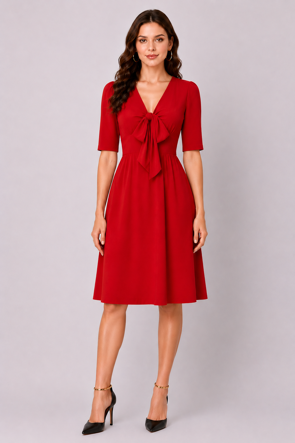 Tie Neck Chiffon Empire A-Line Dress