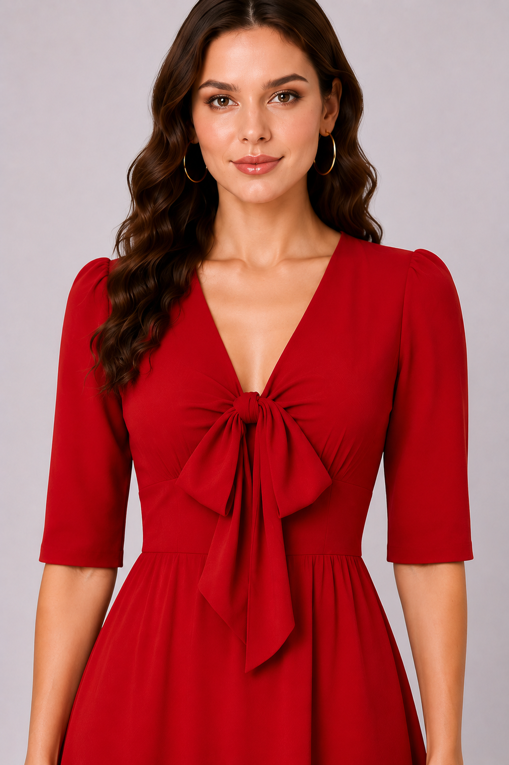 Tie Neck Chiffon Empire A-Line Dress
