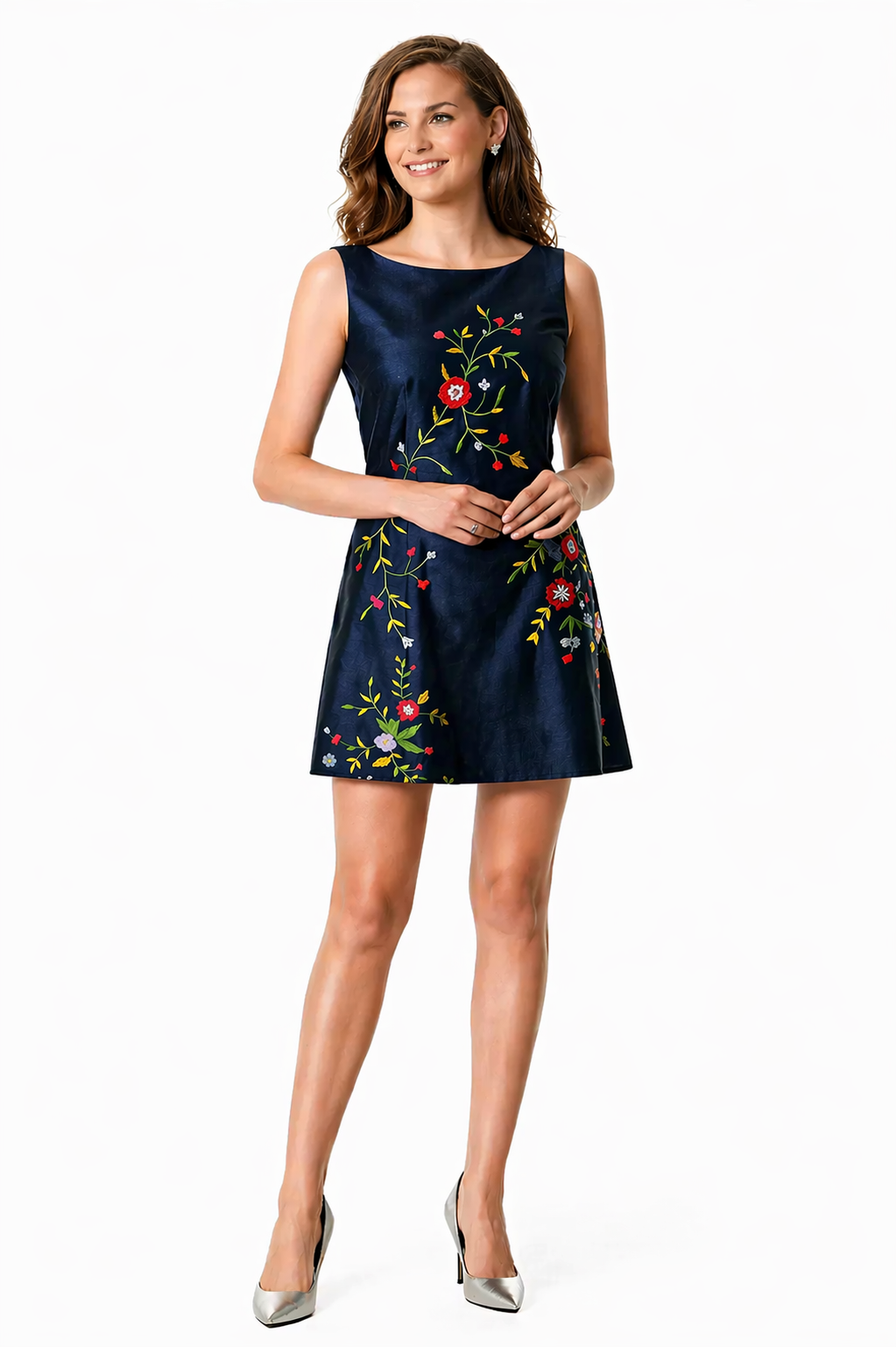 Floral Embroidery Dupioni Maxi Dress