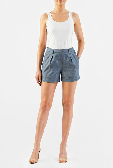 Cotton Chambray Wide-Leg Pants | High-Waist Relaxed Work-Casual Trousers