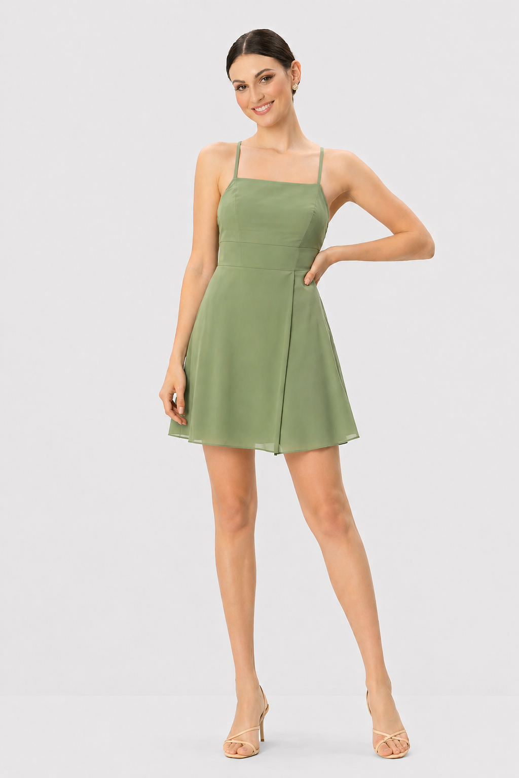 Georgette Vented Dress Crossed Strap Back