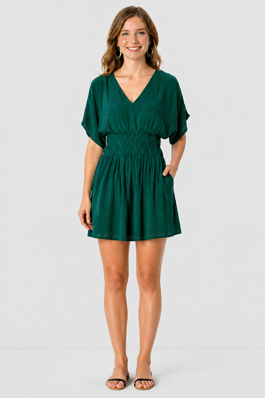 Rayon Crinkle Smocked Waist Dress