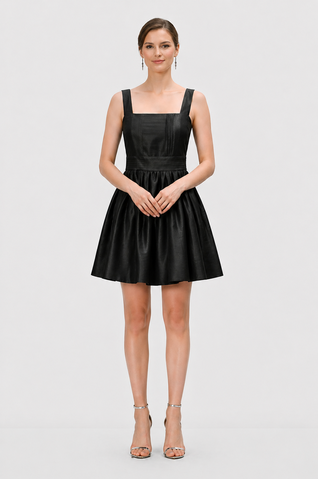 Pleated Waist Dupioni Midi Dress