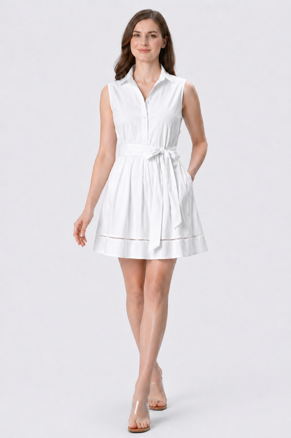 Lattice Trim Cotton Poplin Shirtdress