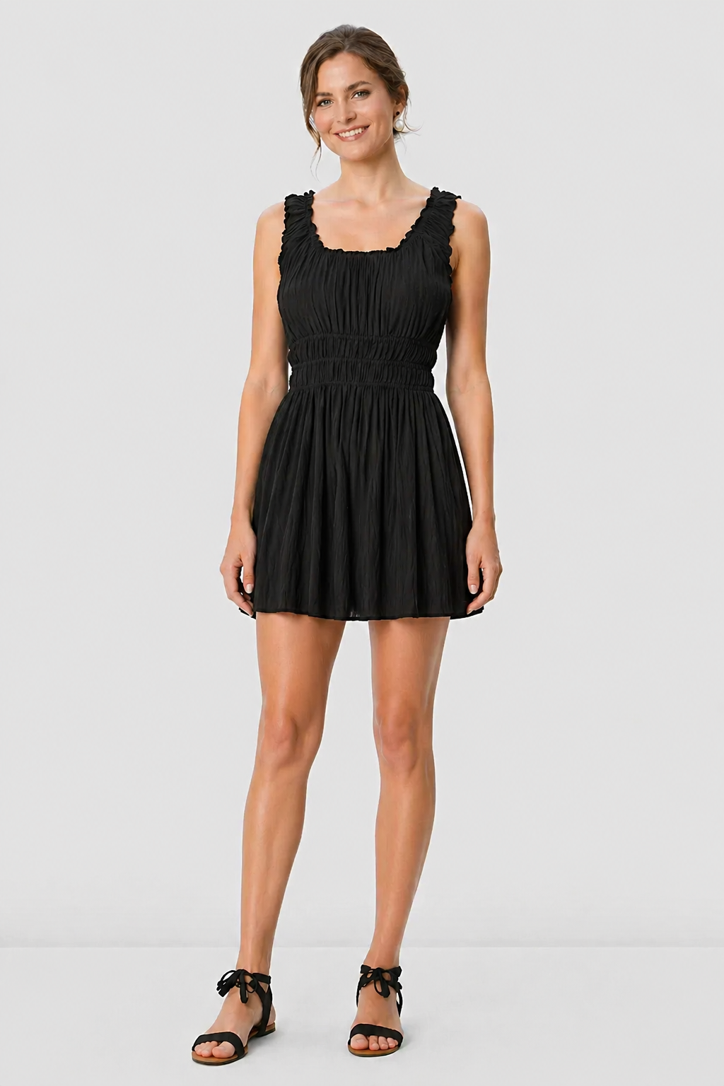 Rayon Crinkle Smocked Waist Midi Dress