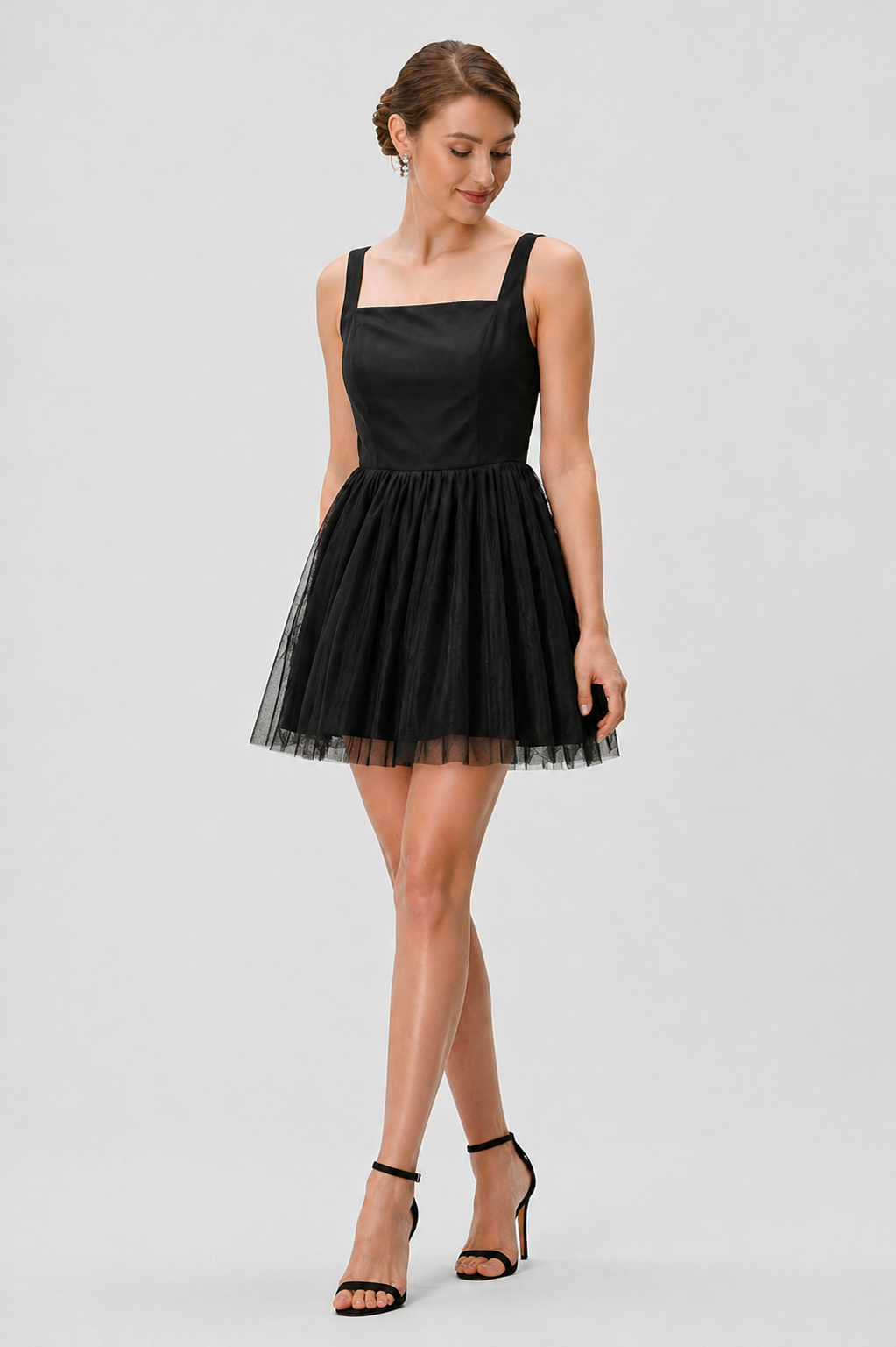Sheer Tulle Vented Maxi Dress