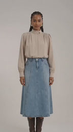 Panelled A-Line Denim Midi Skirt