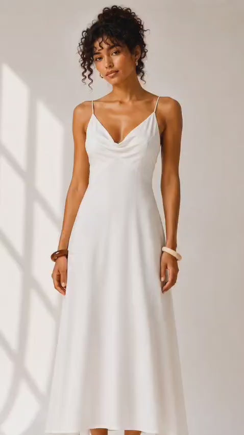 Ivory Cowl Neck Slip Midi Dress