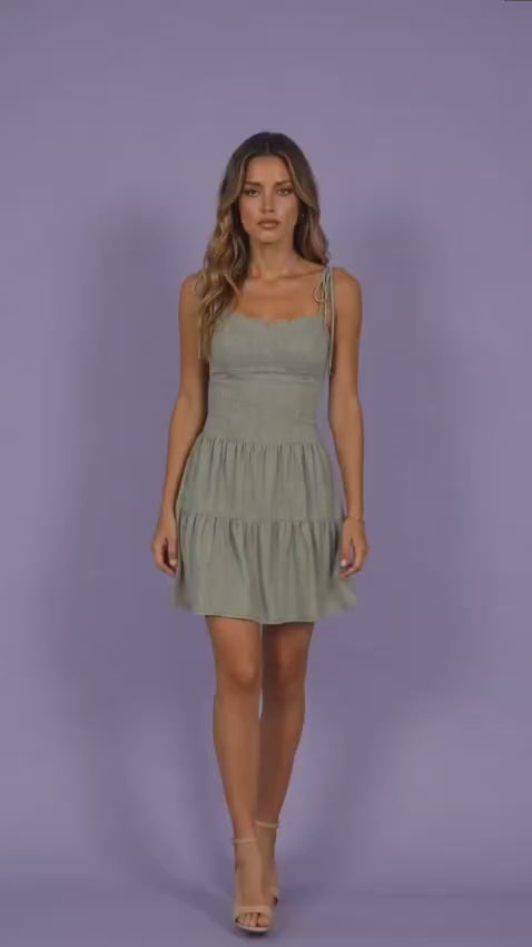 Sage Green Cotton Tiered Mini Dress
