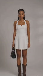 White Cotton Halter Neck Mini Dress