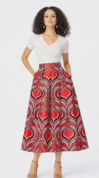 Graphic Tile Print Dupioni Maxi Skirt