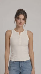 Women’s Off-White Ribbed Sleeveless Henley Top