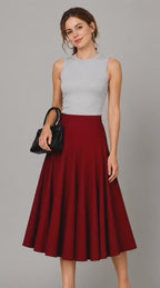 Cotton Poplin Full Flare Midi Skirt