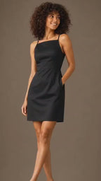 Black Polyester Mini Dress