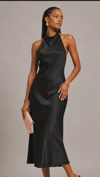 Black Halter Neck Mermaid Midi Dress