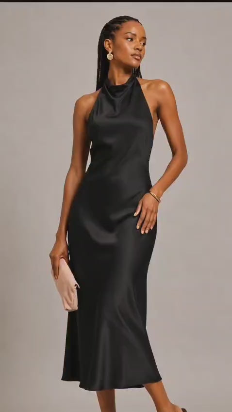 Black Halter Neck Mermaid Midi Dress