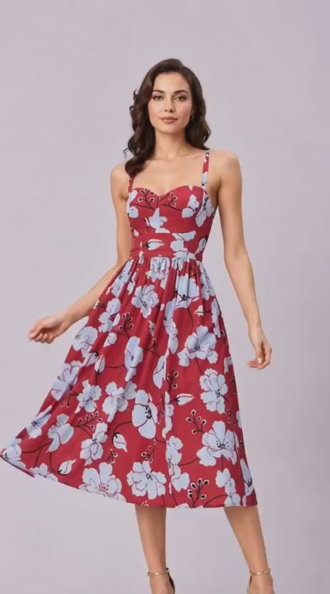 Corset Style Floral Print Crepe Dress