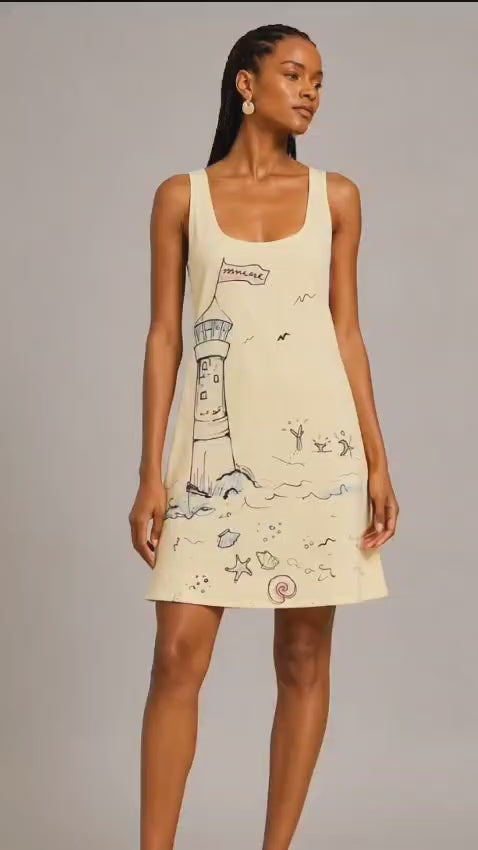 Cream Twill Graphic Mini Dress