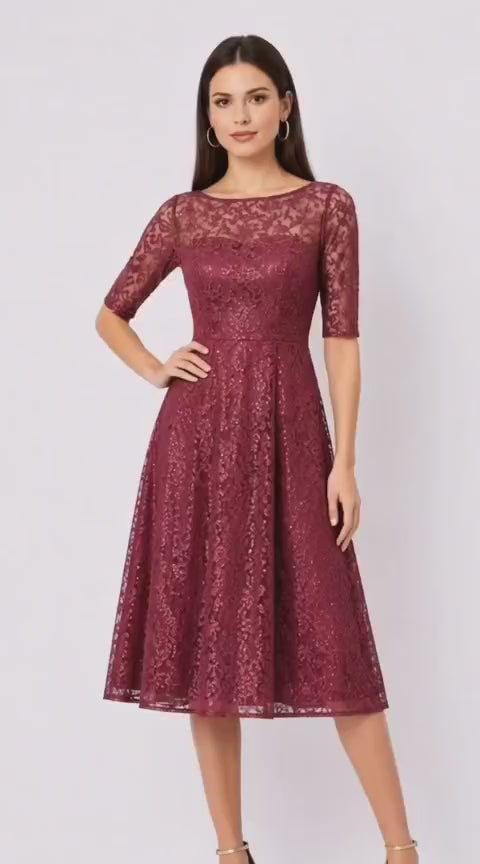 Sequin Embellished Floral Lace Dress
