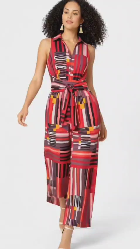 Abstract Print Sleeveless Wrap Jumpsuit