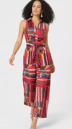 Abstract Print Sleeveless Wrap Jumpsuit