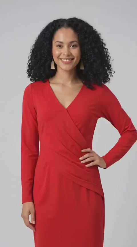 Pleated Surplice Cotton Jersey Sheath Dress