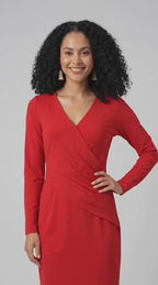 Pleated Surplice Cotton Jersey Sheath Dress