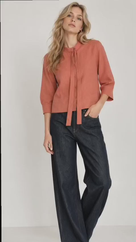 Women’s Rust Poplin Hooded Drawstring Top