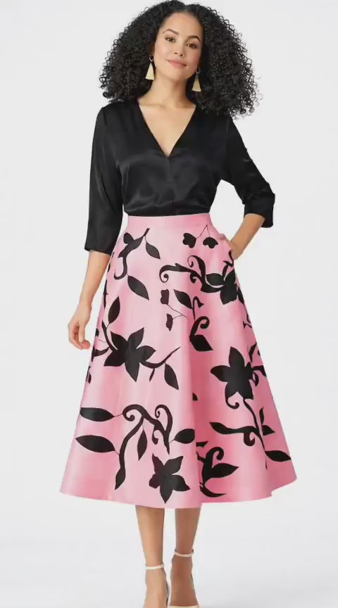 Floral Appliqué Dupioni Midi Skirt